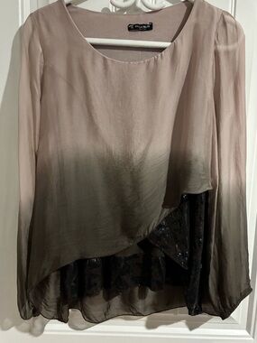 Bella Amore Taupe to Brown Ombre Long Sleeve Blouse